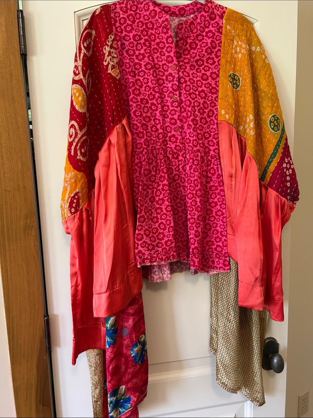 Vibrant Pink & Coral Patchwork Cape Jacket